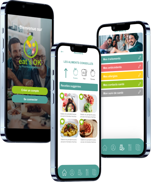 Plusieurs smartphones affichant l'application EATSOK